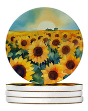 Load image into Gallery viewer, Kansas Sunflowers in Watercolor Large Sandstone Coasters Pack of 4