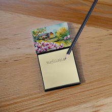 Load image into Gallery viewer, Louisiana Magnolias in Watercolor Sticky Note Holder- Refiilable Desk Accessory Note Pad