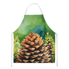 Load image into Gallery viewer, Maine White Pine Cone and Tassels in Watercolor Apron – Artist-Designed Kitchen, BBQ &amp; Craft Apron