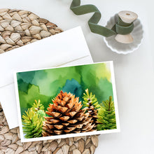 Load image into Gallery viewer, Maine White Pine Cone and Tassels in Watercolor Greeting Cards -  Blank Note Cards – 8-Pack of Artist-Designed Cards with Envelopes