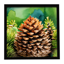 Load image into Gallery viewer, Maine White Pine Cone and Tassels in Watercolor Framed Metal Print
