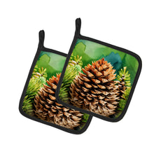 Load image into Gallery viewer, Maine White Pine Cone and Tassels in Watercolor Pair of Pot Holders