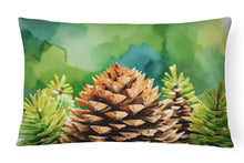 Load image into Gallery viewer, Maine White Pine Cone and Tassels in Watercolor Fabric Decorative Pillow