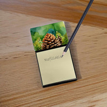 Load image into Gallery viewer, Maine White Pine Cone and Tassels in Watercolor Sticky Note Holder- Refiilable Desk Accessory Note Pad