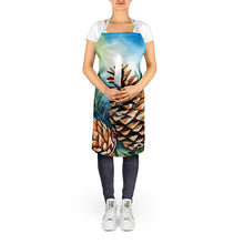 Load image into Gallery viewer, Maine White Pine Cone and Tassels in Watercolor Apron – Artist-Designed Kitchen, BBQ &amp; Craft Apron