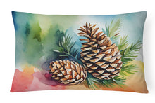 Load image into Gallery viewer, Maine White Pine Cone and Tassels in Watercolor Fabric Decorative Pillow