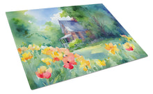 Load image into Gallery viewer, Massachusetts Mayflowers in Watercolor Glass Cutting Boards – Durable, Decorative Kitchen Art Large