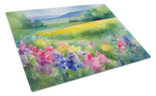 Load image into Gallery viewer, Massachusetts Mayflowers in Watercolor Glass Cutting Boards – Durable, Decorative Kitchen Art Large