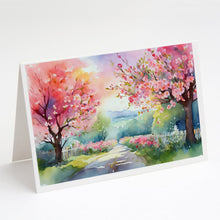 Load image into Gallery viewer, Michigan Apple Blossoms in Watercolor Greeting Cards -  Blank Note Cards – 8-Pack of Artist-Designed Cards with Envelopes