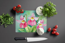 Load image into Gallery viewer, Minnesota Pink and White Lady’s Slippers in Watercolor Glass Cutting Boards – Durable, Decorative Kitchen Art Large