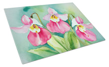 Load image into Gallery viewer, Minnesota Pink and White Lady’s Slippers in Watercolor Glass Cutting Boards – Durable, Decorative Kitchen Art Large