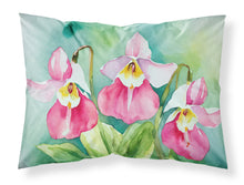 Load image into Gallery viewer, Minnesota Pink and White Lady’s Slippers in Watercolor Fabric Standard Pillowcase – Artistic Decorative Front, White Back