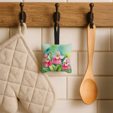 Load image into Gallery viewer, Minnesota Pink and White Lady’s Slippers in Watercolor Hanging Square Fabric Ornament 3.5 × 3.5