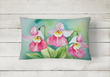 Load image into Gallery viewer, Minnesota Pink and White Lady’s Slippers in Watercolor Fabric Decorative Pillow