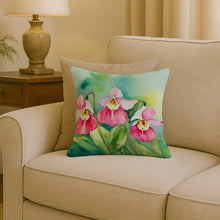 Load image into Gallery viewer, Minnesota Pink and White Lady�s Slippers in Watercolor Throw Pillow