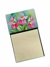 Load image into Gallery viewer, Minnesota Pink and White Lady�s Slippers in Watercolor Sticky Note Holder- Refiilable Desk Accessory Note Pad