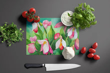 Load image into Gallery viewer, Minnesota Pink and White Lady’s Slippers in Watercolor Glass Cutting Boards – Durable, Decorative Kitchen Art Large