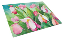 Load image into Gallery viewer, Minnesota Pink and White Lady’s Slippers in Watercolor Glass Cutting Boards – Durable, Decorative Kitchen Art Large
