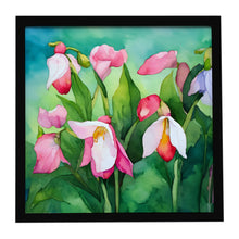 Load image into Gallery viewer, Minnesota Pink and White Lady’s Slippers in Watercolor Framed Metal Print