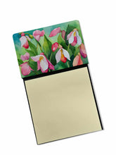 Load image into Gallery viewer, Minnesota Pink and White Lady�s Slippers in Watercolor Sticky Note Holder- Refiilable Desk Accessory Note Pad