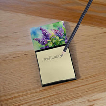 Load image into Gallery viewer, New Hampshire Purple Lilac in Watercolor Sticky Note Holder- Refiilable Desk Accessory Note Pad