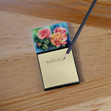 Load image into Gallery viewer, New York Roses in Watercolor Sticky Note Holder- Refiilable Desk Accessory Note Pad