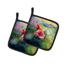 Load image into Gallery viewer, North Dakota Wild Prairie Roses in Watercolor Pair of Pot Holders