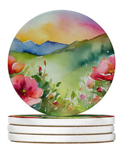 Load image into Gallery viewer, North Dakota Wild Prairie Roses in Watercolor Large Sandstone Coasters Pack of 4