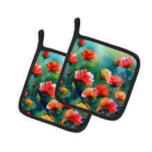 Load image into Gallery viewer, Ohio Scarlet Carnations in Watercolor Pair of Pot Holders
