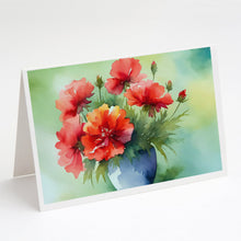 Load image into Gallery viewer, Ohio Scarlet Carnations in Watercolor Greeting Cards -  Blank Note Cards – 8-Pack of Artist-Designed Cards with Envelopes