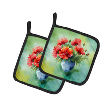 Load image into Gallery viewer, Ohio Scarlet Carnations in Watercolor Pair of Pot Holders