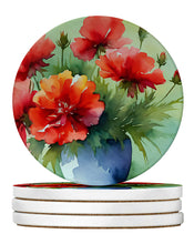 Load image into Gallery viewer, Ohio Scarlet Carnations in Watercolor Large Sandstone Coasters Pack of 4