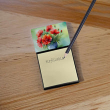 Load image into Gallery viewer, Ohio Scarlet Carnations in Watercolor Sticky Note Holder- Refiilable Desk Accessory Note Pad