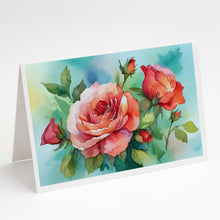 Load image into Gallery viewer, Oklahoma Roses in Watercolor Greeting Cards -  Blank Note Cards – 8-Pack of Artist-Designed Cards with Envelopes