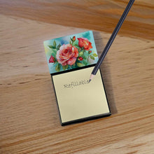 Load image into Gallery viewer, Oklahoma Roses in Watercolor Sticky Note Holder- Refiilable Desk Accessory Note Pad
