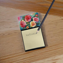Load image into Gallery viewer, Oklahoma Roses in Watercolor Sticky Note Holder- Refiilable Desk Accessory Note Pad