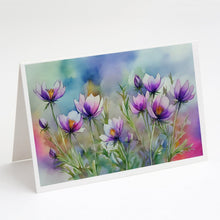 Load image into Gallery viewer, South Dakota Pasque Flowers in Watercolor Greeting Cards -  Blank Note Cards – 8-Pack of Artist-Designed Cards with Envelopes