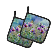 Load image into Gallery viewer, South Dakota Pasque Flowers in Watercolor Pair of Pot Holders