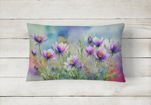 Load image into Gallery viewer, South Dakota Pasque Flowers in Watercolor Fabric Decorative Pillow