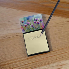 Load image into Gallery viewer, South Dakota Pasque Flowers in Watercolor Sticky Note Holder- Refiilable Desk Accessory Note Pad