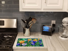 Load image into Gallery viewer, Tennessee Iris in Watercolor Glass Cutting Boards – Durable, Decorative Kitchen Art Large