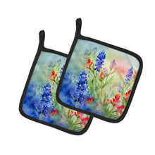 Load image into Gallery viewer, Texas Bluebonnets in Watercolor Pair of Pot Holders