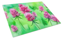 Load image into Gallery viewer, Vermont Red Clover in Watercolor Glass Cutting Boards – Durable, Decorative Kitchen Art Large