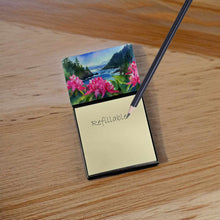 Load image into Gallery viewer, Washington Coast Rhododendrons in Watercolor Sticky Note Holder- Refiilable Desk Accessory Note Pad