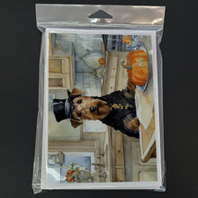 Load image into Gallery viewer, Airedale Terrier Fall Kitchen Pumpkins Greeting Cards -  Blank Note Cards – 8-Pack of Artist-Designed Cards with Envelopes