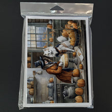 Load image into Gallery viewer, American Eskimo Fall Kitchen Pumpkins Greeting Cards -  Blank Note Cards – 8-Pack of Artist-Designed Cards with Envelopes