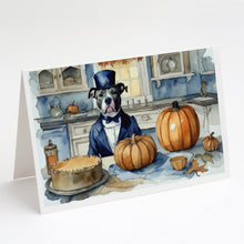 Load image into Gallery viewer, Pit Bull Terrier Fall Kitchen Pumpkins Greeting Cards -  Blank Note Cards – 8-Pack of Artist-Designed Cards with Envelopes