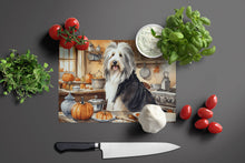 Load image into Gallery viewer, Bearded Collie Fall Kitchen Pumpkins Glass Cutting Boards – Durable, Decorative Kitchen Art Large