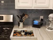 Load image into Gallery viewer, Bernese Mountain Dog Fall Kitchen Pumpkins Glass Cutting Boards – Durable, Decorative Kitchen Art Large
