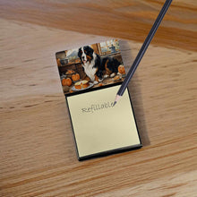 Load image into Gallery viewer, Bernese Mountain Dog Fall Kitchen Pumpkins Sticky Note Holder- Refiilable Desk Accessory Note Pad
